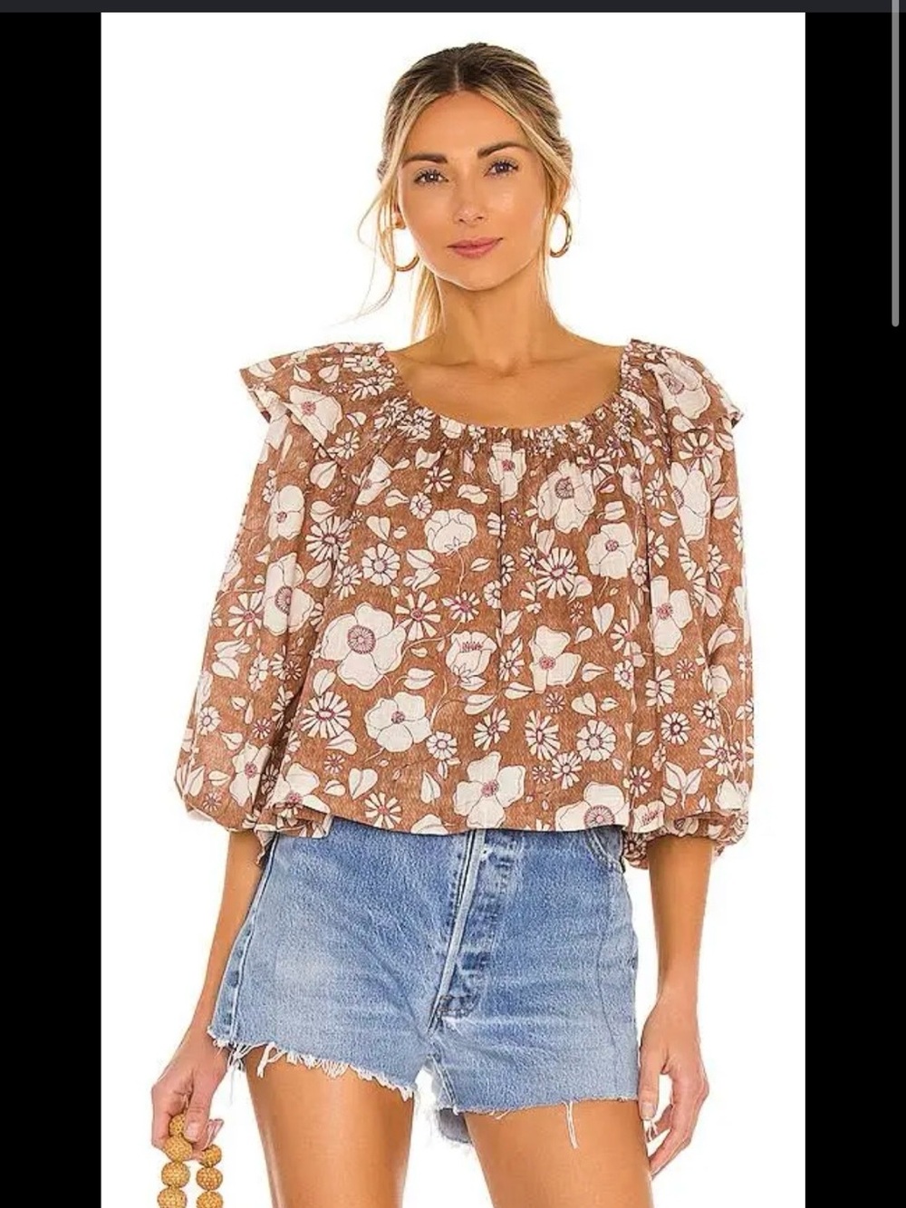 Free People Miss Daisy off shoulder brown floral top
